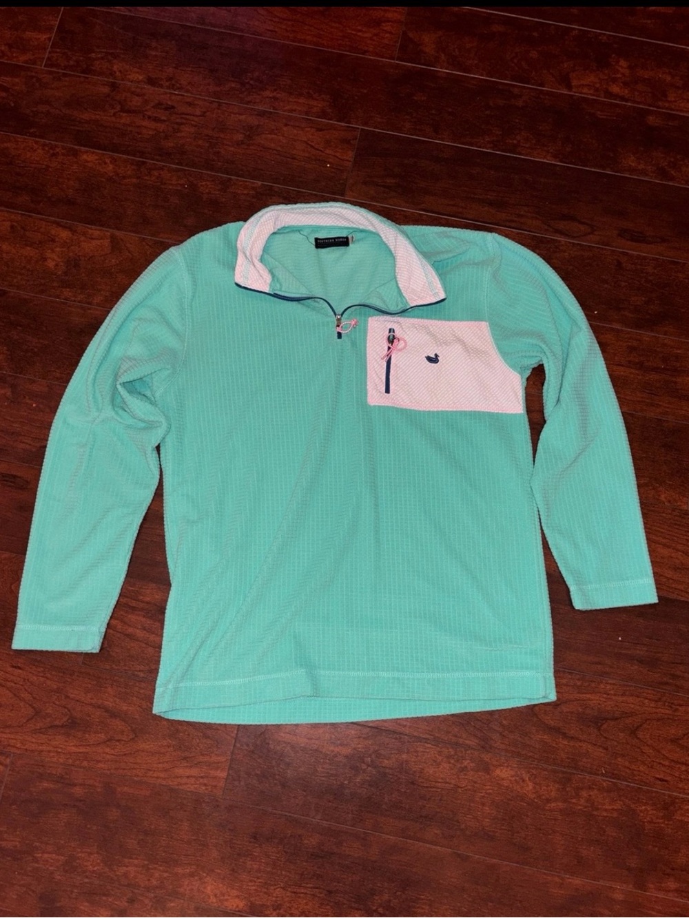 Southern Marsh Mint Green Quarter-Zip Pullover with Pink/White Chest Pocket